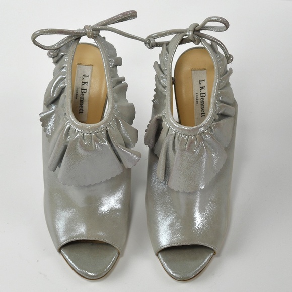 L.K.BENNETT Riley Suede Peep-Toe Booties SILVER - Picture 10 of 14